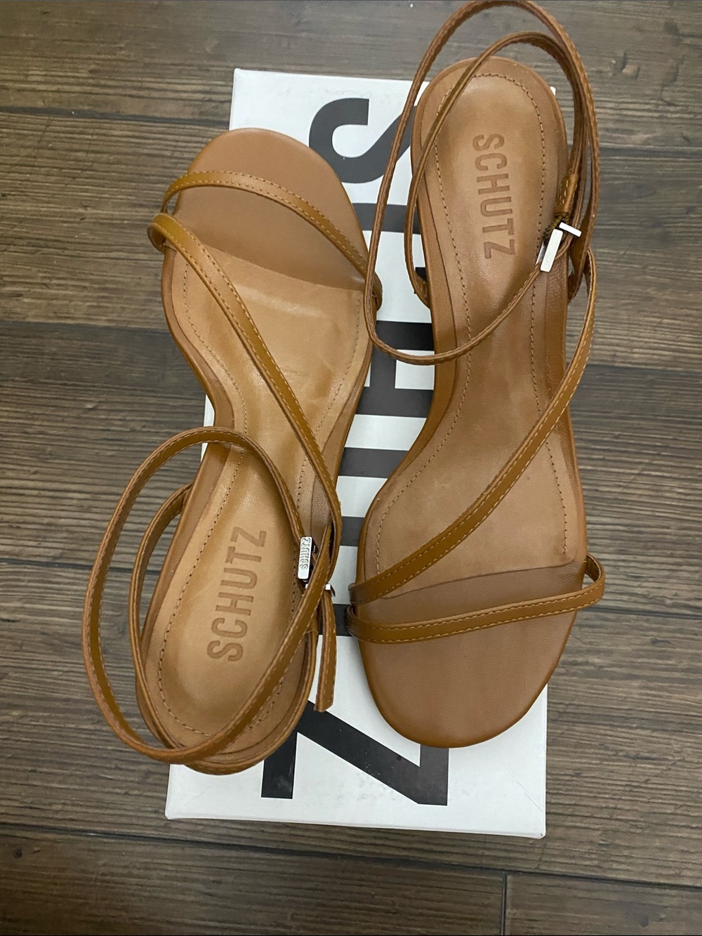 SCHUTZ Cognac Strappy Wrap Sandals